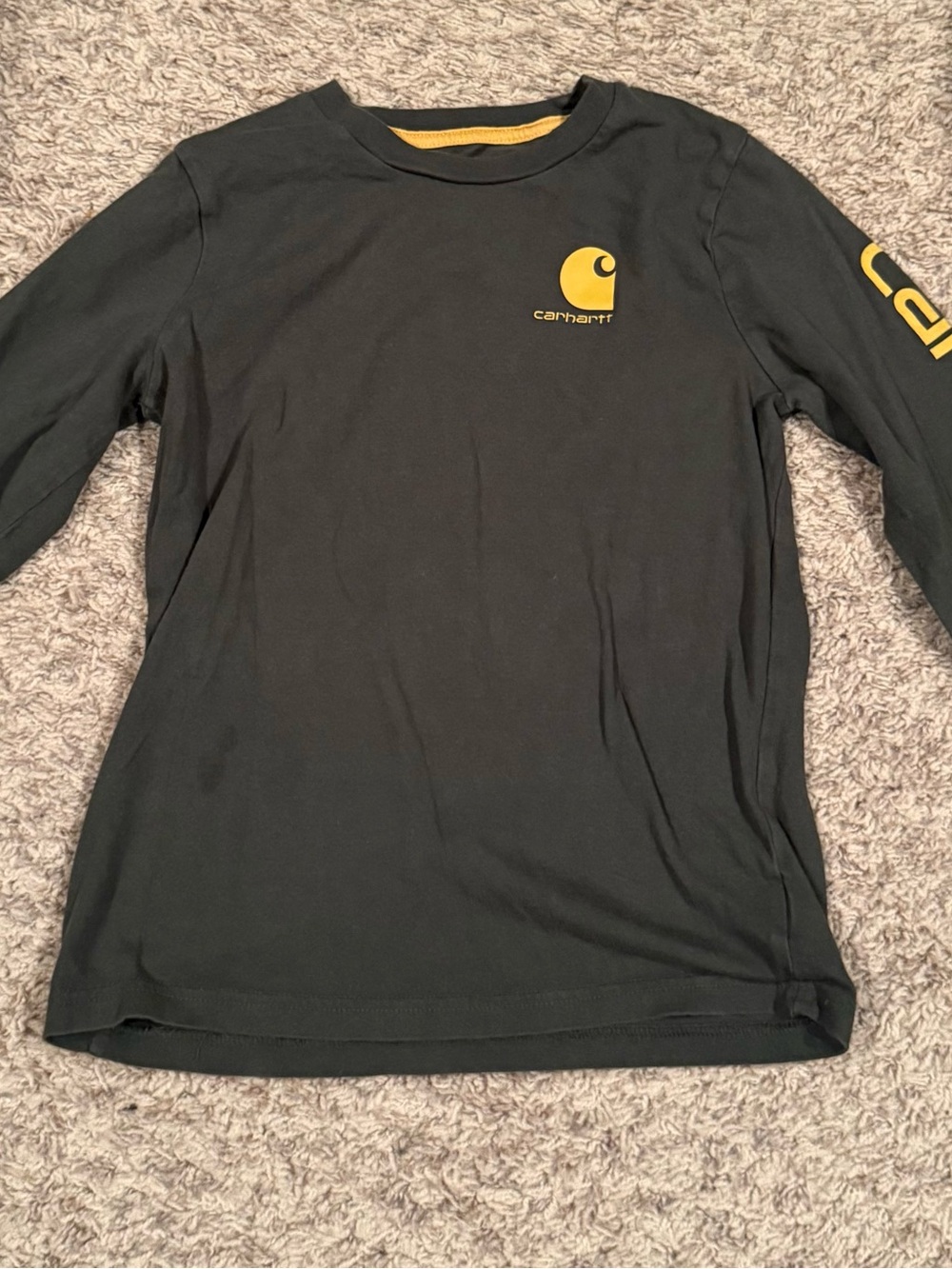 Carhartt Boys Long Sleeve Logo T-Shirt Size 7 Black Graphic Tee